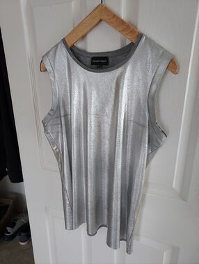 Emporio Armani Metallic Silver Sleeveless Tank With Unique Patina
